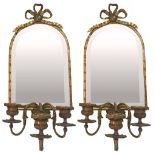 Pair of mirrors with candle holders, nineteenth century. Golden mercury, with love knot. H cm 38