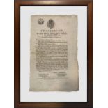 Royal Decree 1826 of Francis I, King of the Two Sicilies. 40x25 cm, framed.