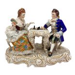 Capodimonte porcelain figurine depicting chess players. H cm 16. Small missing pieces.