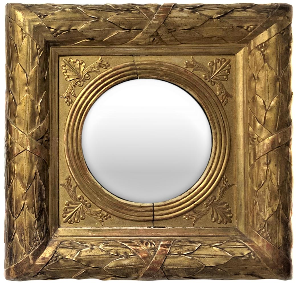 Pair of gilded wooden frames with convex mercury mirror, early 19th century. Cm 40x40. Mirror - Image 3 of 5