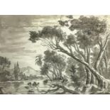 Anonymous author's drawing depicting river Alcantara landscape, nineteenth century. Watercolor on