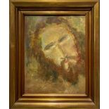 Oil painting on masonite depicting the face of Christ. 42X33 Cm. S.Camilleri Signed and dated