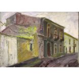 Oil paint on canvas, Elio Romano (Trapani, 1909 - Catania, 1996), Mascalucia road. Cm50x70. Signed