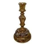 Golden leaf wooden candlestick, 19th century. H 24 cm.