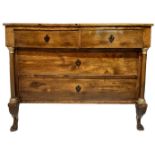 Walnut drawer , nineteenth century, Empire period. With columns with base and gilded capitals, foot