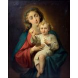 Oil paint on canvas depicting the Madonna with blessing Child, Nineteenth century. Cm79x64, Cm