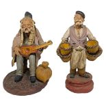 Pair of "terracotta" figurines from Caltagirone depicting guitar player, 24 cm, man with baskets,