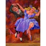 Oil paint on canvas, Daniela Romano (Naples 1947-2209) depicting dancers. 1980. 30x40 cm.