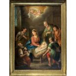 Oil paint on canvas, bedside depicting "Adoration of the Shepherds", 19th century. Cm 80x60.