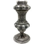 Small silver vase, late 19th century. Punched "Silver 800". H cm 16 with base, diameter cm 2,5