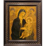 Tempera Painting on terracotta depicting the Madonna and Child with Angels, inspired by Duccio di