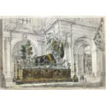 Drawing on paper depicting Vincenzo Bellini's funeral, nineteenth century. Watercolor on paper. Mm