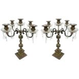 Pair of candlesticks in royal shieffiled (England), five lights, twentieth century. Square base