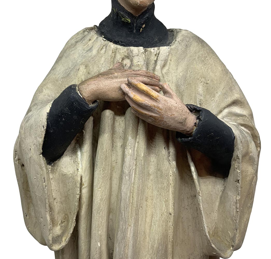 Papier-m&acirc;ch&eacute; sculpture depicting Saint Aloysius de Gonzaga wearing a white robes, late - Image 4 of 8