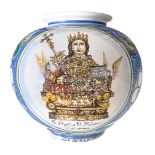 Caltagirone majolica bowl with medallion depicting St. Agatha, XX century. Hand-painted. H 26 cm.