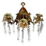 Wall bronze three lights with glass toasts, nineteenth century. Base 16 cm, depth 18 cm.