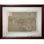 Sicily map , 1893, from the book "La Patria" by Gustavo Strafforello. Cm 26x35 etching color