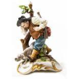 Capodimonte porcelain statuette, Naples, XX Century. Hunter with dog. H Cm 15. Small missing pieces