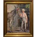 Oil paint on canvas depicting boy with donkey, Alessandro Abate (Catania, 1867 - Catania, 1953).