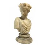 Neoclassical Marble statue depicting woman with her head surrounded by a crown of flowers,