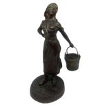 Brown patinated bronze depicting woman with bucket, late nineteenth century. H 28 cm.