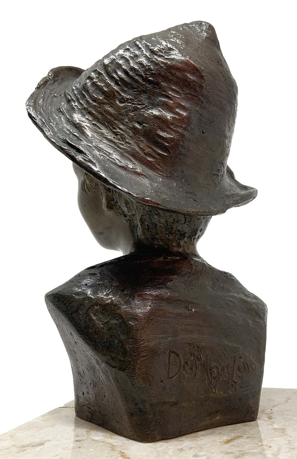 Brown patinated bronze depicting a young boy with hat, G.De Martino (1870, Naples - Naples, 1935). - Image 7 of 8