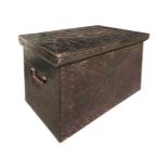 Travel chest box-shaped, wooden board in studded iron, seventeenth century. H cm 53, Cm 81x47.