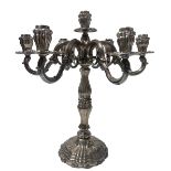 Silver candlesticks with seven lights, twentieth century, punch silversmiths Ricci &amp; Co,