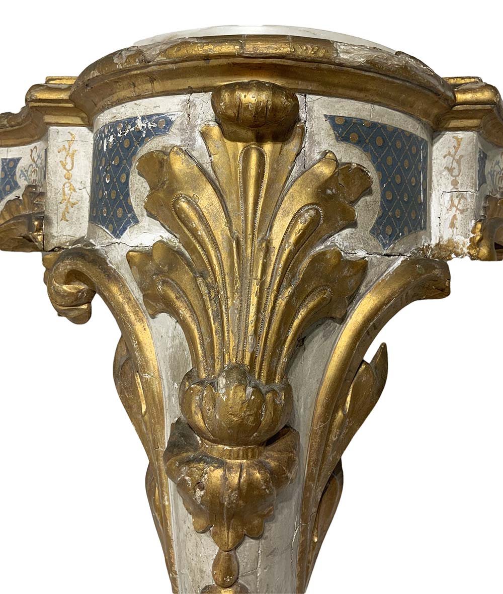 Pair of lacquered and gilded wood console, late XVIII/early 19th century, Sicily. White marble on - Image 6 of 8