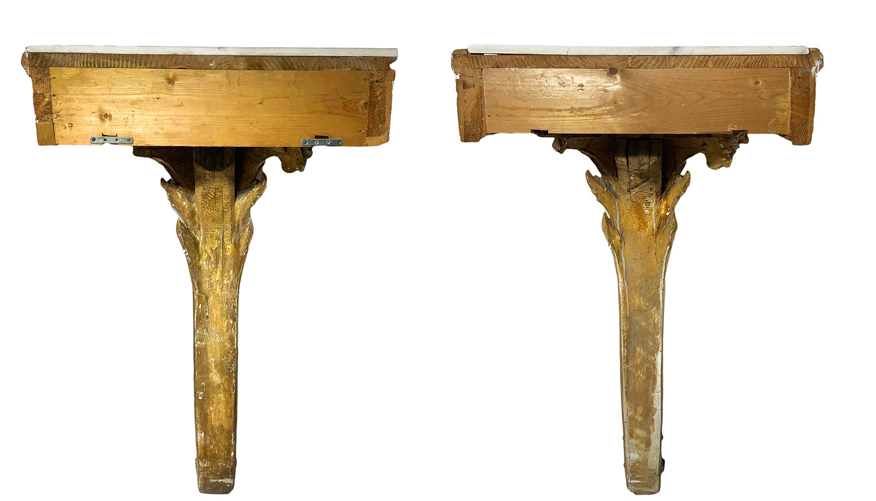 Pair of lacquered and gilded wood console, late XVIII/early 19th century, Sicily. White marble on - Image 8 of 8