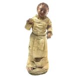 Wax sculpture depicting Child, wooden base, height 56 cm, glass eyes, early 19th century. Torn