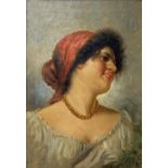 Oil paint on canvas depicting a young woman, Naples, late nineteenth / early twentieth century. Cm