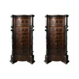 Pair of rosewood tables, Naples, nineteenth century. Five drawers, mottled red marble plan. H