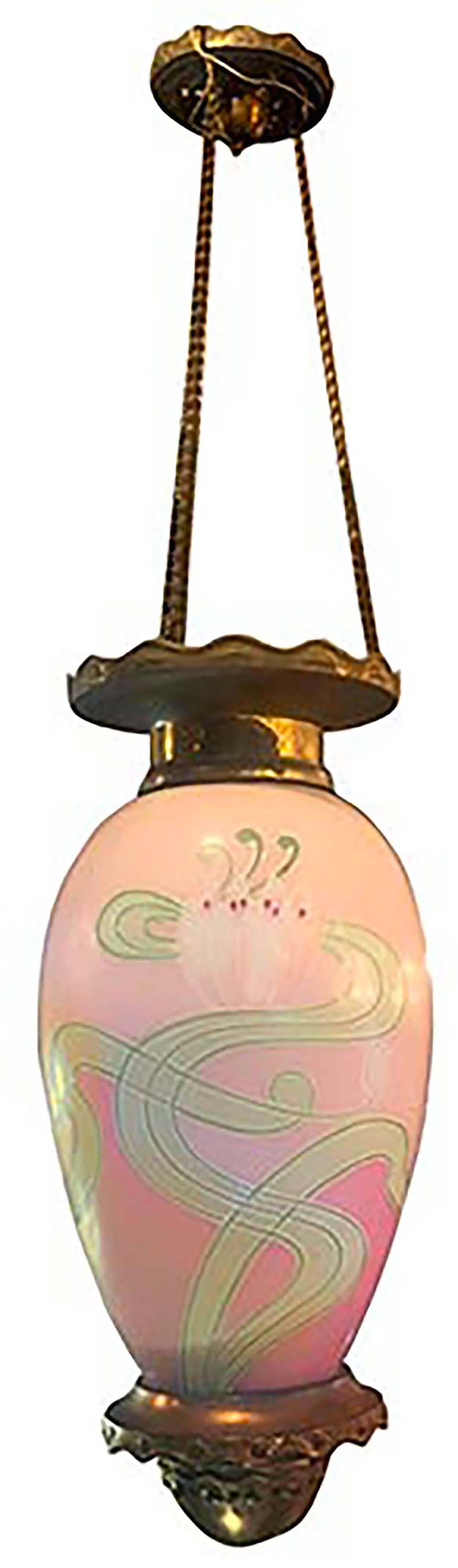 Chandelier in opal, Liberty, the first 900 Rose with floral motifs. H bowl cm 50, H 92 cm with