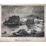 Engraving depicting the state prison in the background Erice nineteenth century Sicily. Mm 178x230.