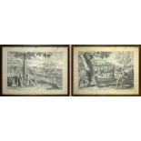 Pair of engravings depicting scenes of Jardinage and Les foins, eighteenth century. Engraver H.