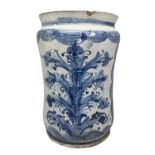 Cylinder in Savona white tile with floral decoration in shades of blue. H 25 cm Base cm 15. Small