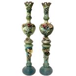 Pair of Neapolitan vessels in two bodies, terracotta with floral decorations. Late XIX century. H