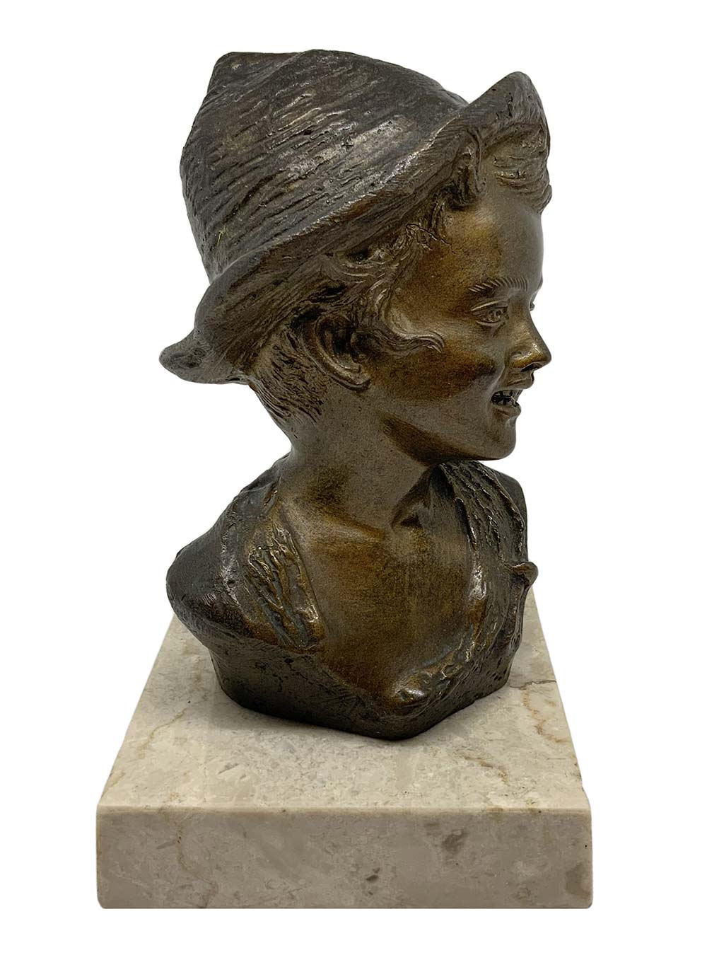 Brown patinated bronze depicting a young boy with hat, G.De Martino (1870, Naples - Naples, 1935). - Image 4 of 8