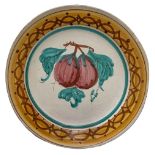 Majolica plate with decoration depicting eggplant, hand-painted, the twentieth century Sicily.