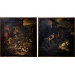 Pair of oil paint on canvas depicting shepherdesses and flocks, circle of Rosa di Tivoli (Sankt