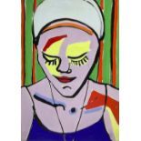 Acrylic on paper Woman with necklace closes her eyes, Luciano Castelli (1951, Lucerne,
