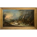 Oil paint on canvas depicting landscape with shepherds, Italian painter from the seventeenth /