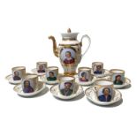 Porcelain Coffee service depicting illustrious men in a medallion, gold mercury decoration, late