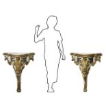 Pair of lacquered and gilded wood console, late XVIII/early 19th century, Sicily. White marble on