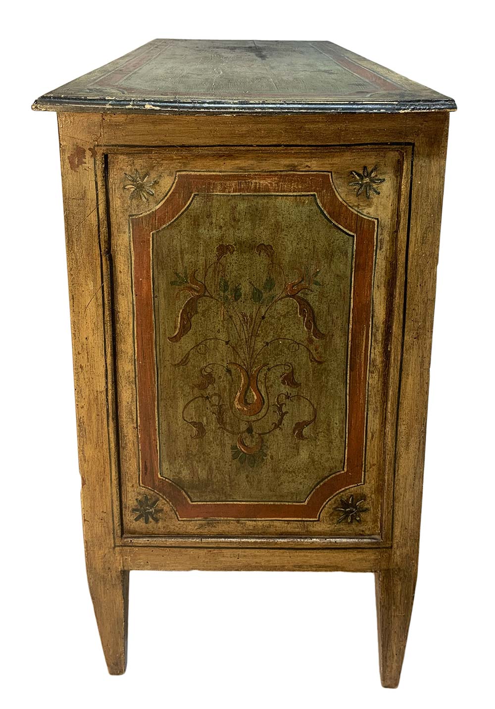 lacquered wooden chest of drawers, early nineteenth century Sicily. In the green and shades of - Image 4 of 8