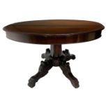 Extending oval dining table in rosewood. Four-spoke foot with lion carving, late 19th century. H cm