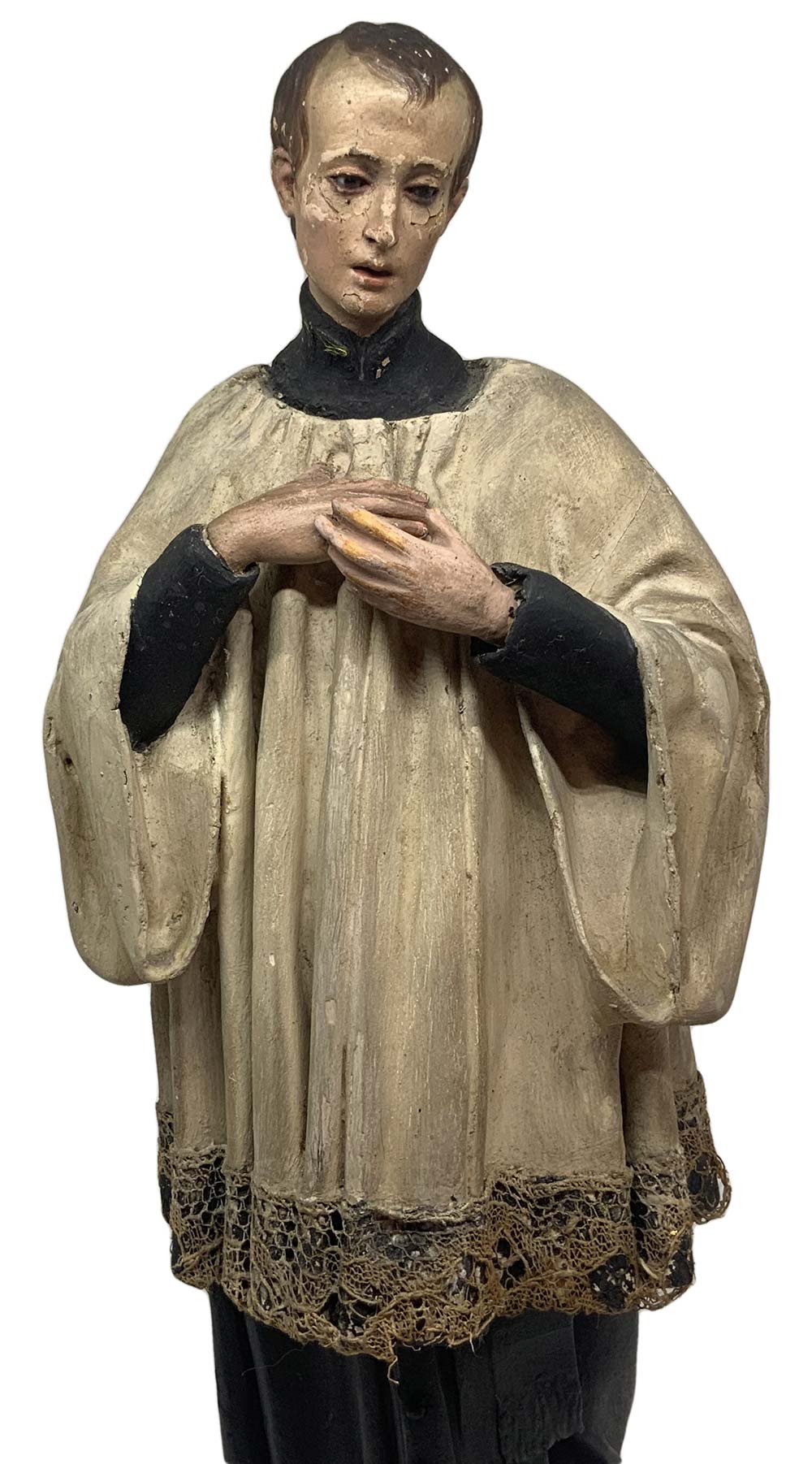 Papier-m&acirc;ch&eacute; sculpture depicting Saint Aloysius de Gonzaga wearing a white robes, late - Image 2 of 8