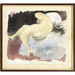 Watercolor on paper depicting naked woman, twentieth century. Cm 30x35. indecipherable signature