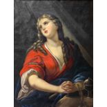 Oil paint on canvas depicting Mary Magdalene, nineteenth century. Cm 90X72, black wood frame cm
